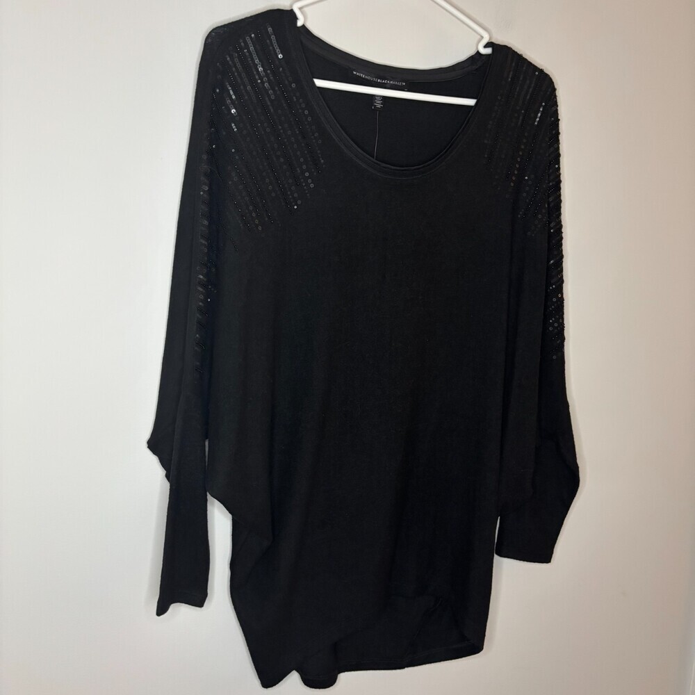 WHITE HOUSE BLACK MARKET NEW Snit Dolman Tunic Womens XS Black Sparkle